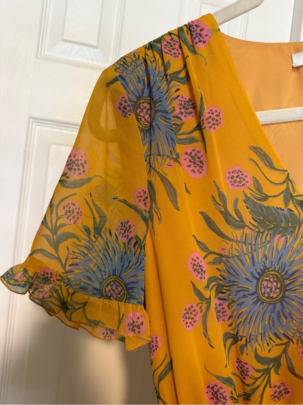 Madewell Mustard Yellow Floral V-Neck Dress - Picture 5 of 6